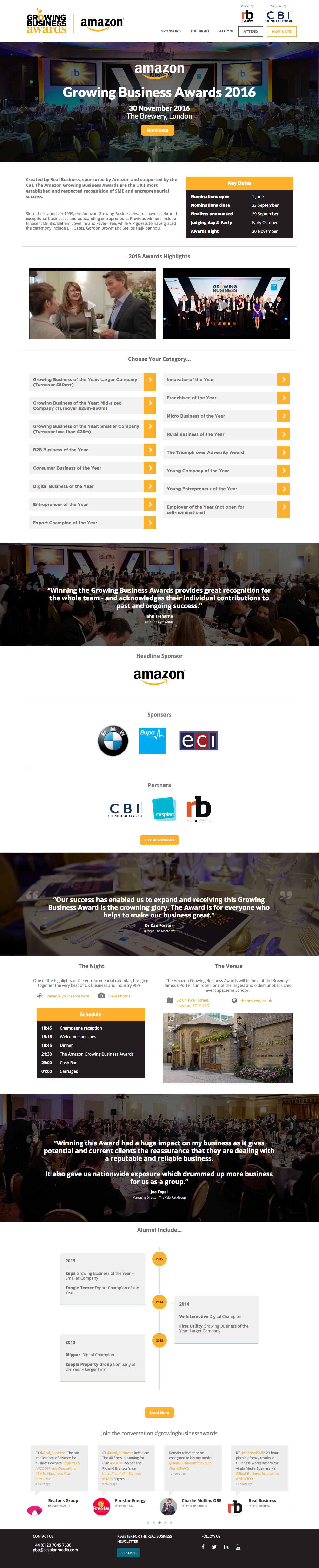 Growing Business Awards website design