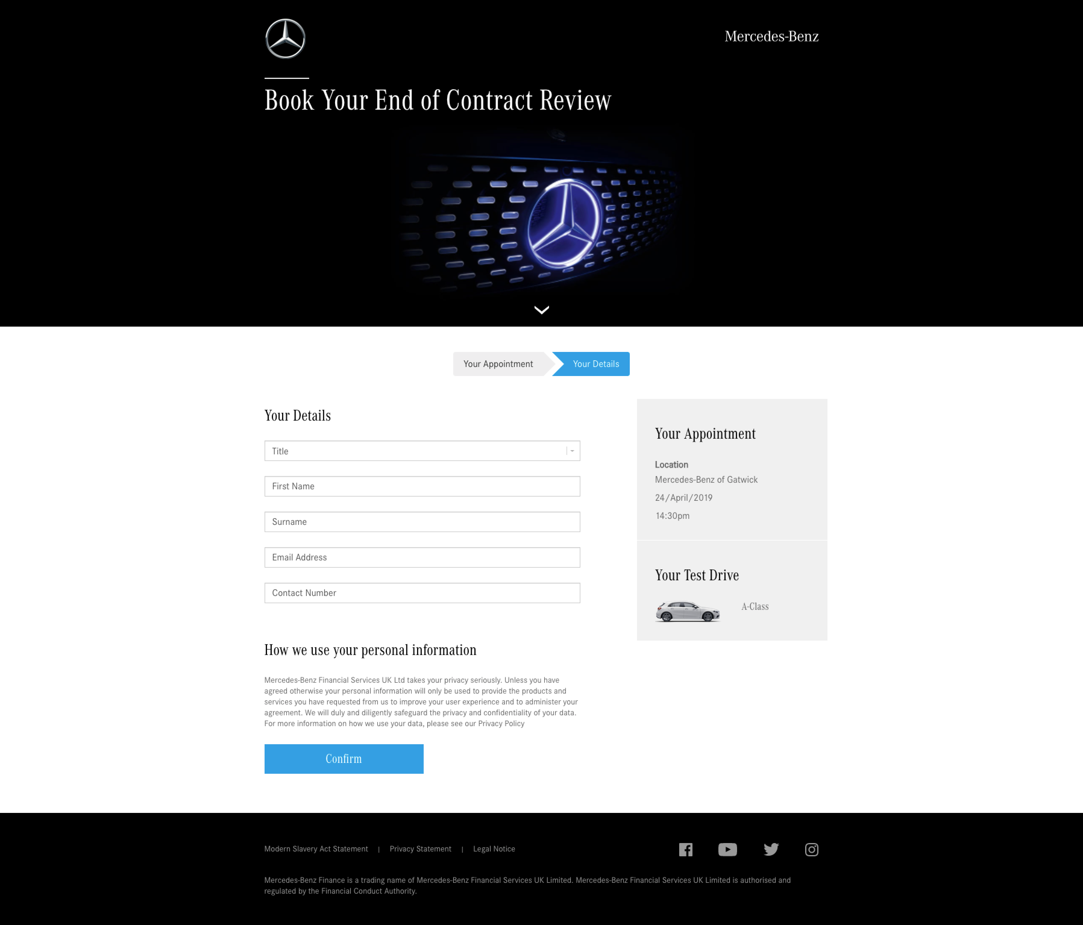 End of contract landing page design